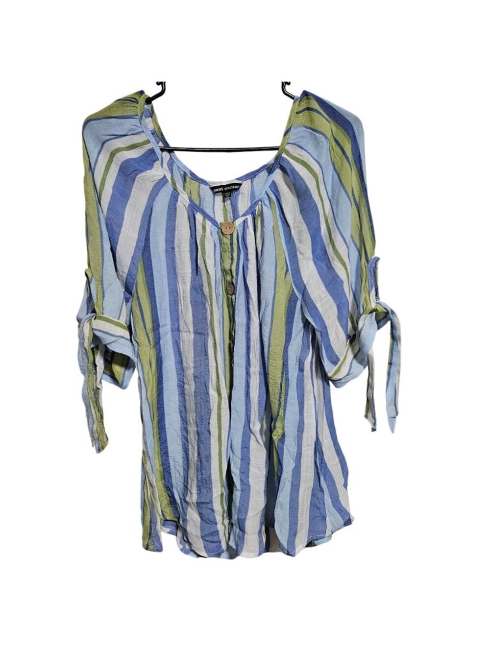 Unique Spectrum Peasant Blouse Womens Plus Size 1X Coastal Striped Tie Sleeves